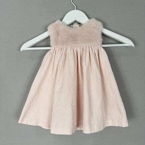 Janie and Jack Other - Janie and Jack Baby Girls Dress 12 Months Pink Faux Fur Collar Holiday Retro